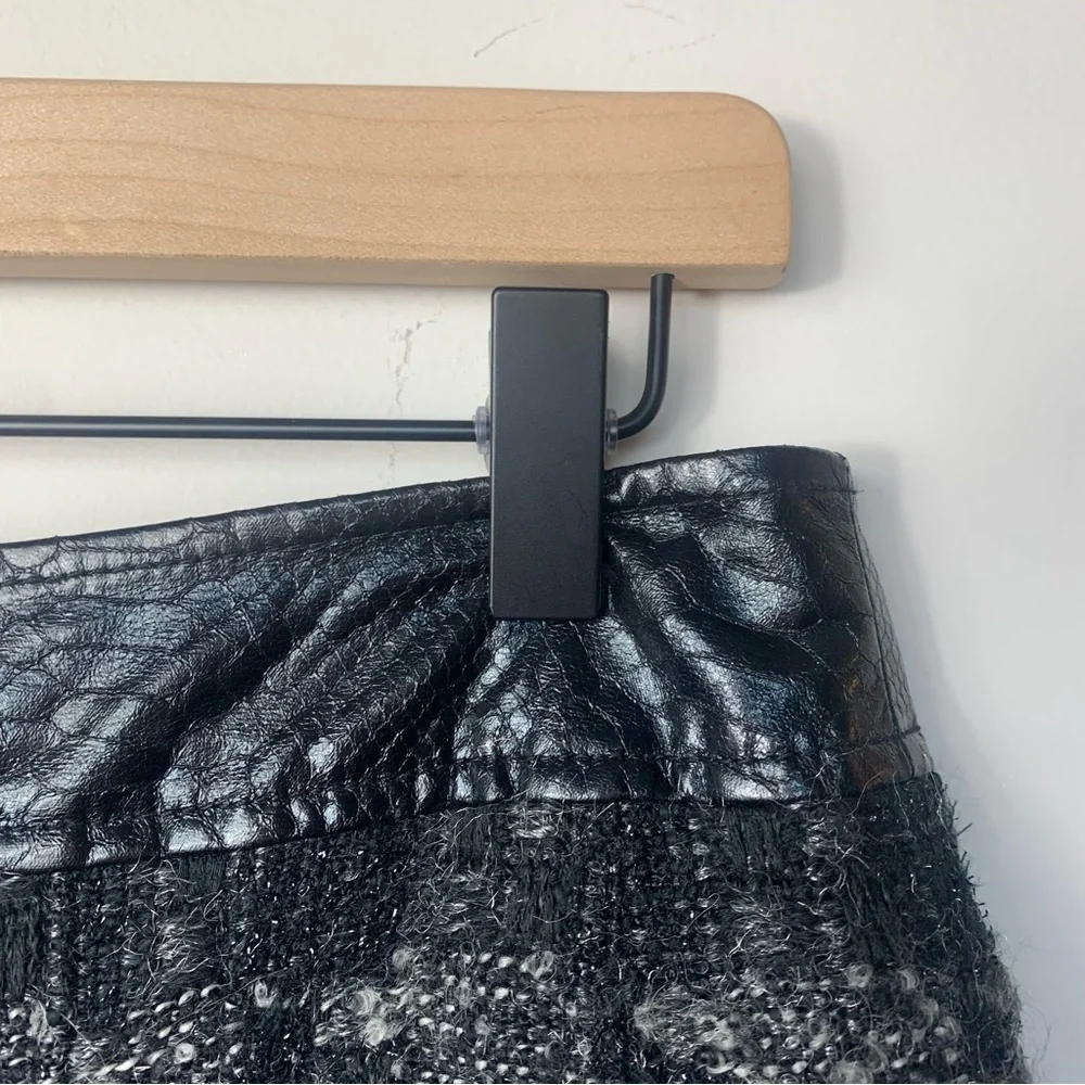 Tory Burch Leather Trimmed Tweed Pencil Skirt‎ Wool Blend